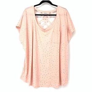 Lane Bryant Women's Size 14/16 Polka Dot Crisscross Back Top Pink Gold